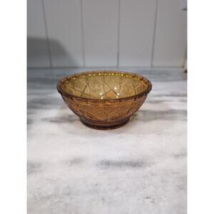 KIG Amber Glass‎ Bowl, Fan Stars Crosshatch Pattern, Vintage Indonesian Decor